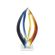 Multi Colored Glass Abstract Curved Cutout Sculpture with Clear Base - 7