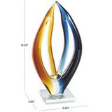 Multi Colored Glass Abstract Curved Cutout Sculpture with Clear Base - 7" X 4" X 13"