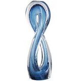 Blue Glass Geometric Ombre Twisted Infinity Loop Sculpture with Bubble Texturing and Clear Accents -  6" X 5" X 17"