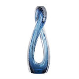 Blue Glass Geometric Ombre Twisted Infinity Loop Sculpture with Bubble Texturing and Clear Accents -  6" X 5" X 17"