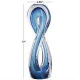 Blue Glass Geometric Ombre Twisted Infinity Loop Sculpture with Bubble Texturing and Clear Accents -  6" X 5" X 17"