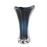 Dark Blue Glass Abstract Ombre Tulip Vase with Clear Base -  8" X 8" X 15"