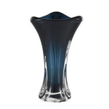 Dark Blue Glass Abstract Ombre Tulip Vase with Clear Base -  8" X 8" X 15"