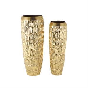 Gold Metal Tall Vase with Grooved Patterns, Set of 2 41", 37"H