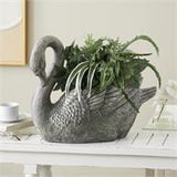 Gray Magnesium Oxide Swan Textured Planter with Patine Accents