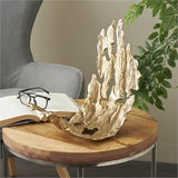 Gold Aluminum Metal Leaf Angled Leaf Decorative Bowl with Cutouts, 16" x 9" x 13"