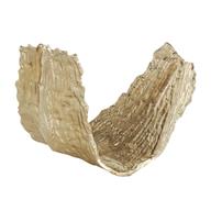 Gold Aluminum Metal Abstract Textured Folded Leaf Decorative Bowl