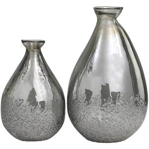 Gray Glass Texture Teardrop Vase Set Of 2