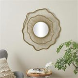 Gold Metal Floral Layered Frame Wall Mirror with Layered Floral Frame