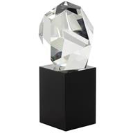 Clear Glass Cut Stone Inspired Sculpture with Black Base 4" X 4" X 8"