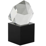 Clear Glass Cut Stone Inspired Sculture with Black Base -  4" X 4" X 7