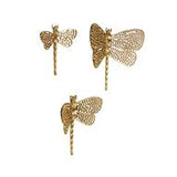 Gold Aluminum Metal Dragonfly Wall Decor with Spotted Cutout Wings Set Of 3