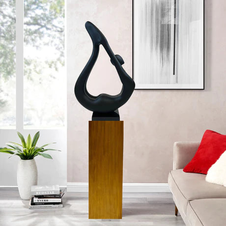 Yoga Black Sculpture - Wood Base - Home Decor