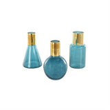 Blue Glass Handmade Tinted Vase with Gold Rim Set Of 3