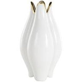 White Ceramic Dimensional Tulip Shaped Vase with Metallic Gold Rim