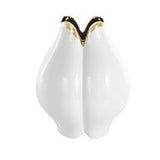 White Ceramic Dimensional Tulip Shaped Vase with Metallic Gold Rim