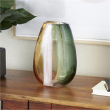 Multi Colored Glass Ombre Vase with Pink Texture Stripe Details