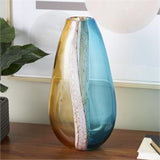 Multi Colored Glass OmbreVase with Brown Textured Stripe Details