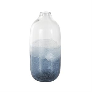 Dark Blue Glass Wavy Ombre Vase with Textured Base