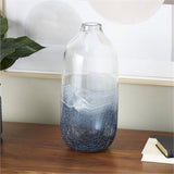 Dark Blue Glass Wavy Ombre Vase with Textured Base