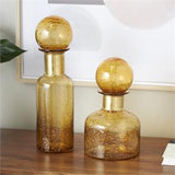 Yellow Glass Speckled Ombre Decorative Jars with Round Orb Tops Set Of 2