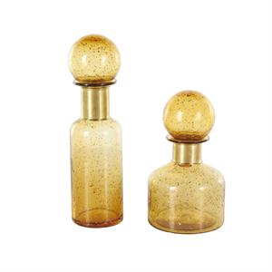 Yellow Glass Speckled Ombre Decorative Jars with Round Orb Tops Set Of 2