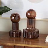 Brown Glass Abstract Floral Shaped Ombre Decorative Jars with Round Orb Tops Set Of 2