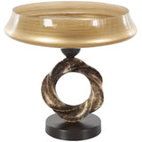 Brown Glass Wide Brushed Decorative Bowl with Textured Bronze and Black Ring Base