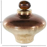 Copper Glass Wide Speckled Ombre Decorative Jars with Oval Top Knob and Gold Beige Accents