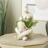 Cream Polystone Family Sitting Planter