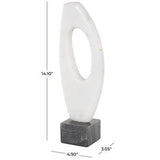 White Marble Abstract Angled Cutout Sculpture with Black Block Base