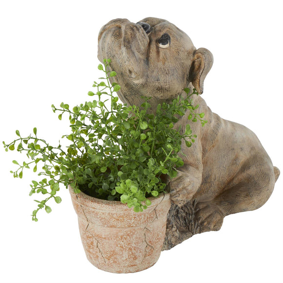 Brown Resin Dog Textured Planter with Antique Pot