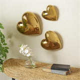 Gold Ceramic Heart Slanted Wall Decor with Varying Sizes Set Of 3