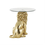 Gold Resin Lion Sitting Accent Table with Glass Tabletop, 24" x 27" x 24"