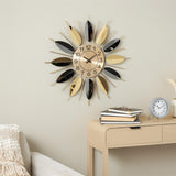 Gold Stainless Steel Metal Leaf Radial Decorative Wall Clock with Black Accents, 26" x 2" x 26"