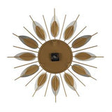 Gold Stainless Steel Metal Leaf Radial Decorative Wall Clock with Black Accents, 26" x 2" x 26"