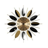 Gold Stainless Steel Metal Leaf Radial Decorative Wall Clock with Black Accents, 26" x 2" x 26"