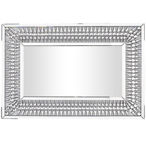 Silver Glass Wall Mirror with Crystal Details - 48" X 1" X 32"