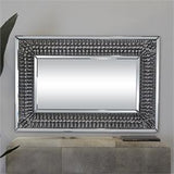 Silver Glass Wall Mirror with Crystal Details - 48" X 1" X 32"