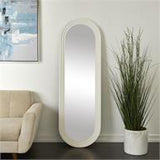 White Wooden Oval Wall Mirror with layered Frame - 22" X 1" X 68"