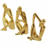 8" Gold Porcelain People Sitting Thinker Sculpture, Set of 3