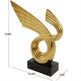 15" Gold Porcelain Abstract Wing Sculpture With Black Base