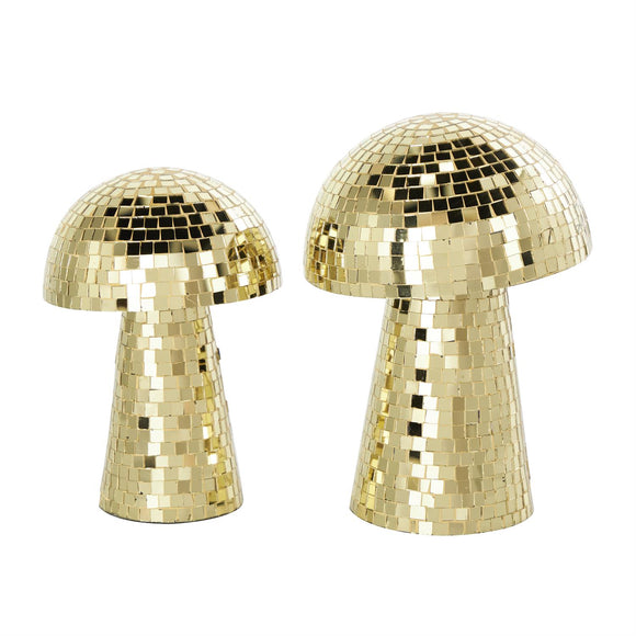 Gold Glass Mushroom Handmade Mosaic Mirrored Sculpture Set of 2 10