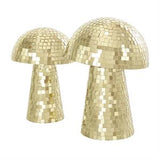 Gold Glass Mushroom Handmade Mosaic Mirrored Sculpture Set of 2 10" x 8"H