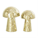 Gold Glass Mushroom Handmade Mosaic Mirrored Sculpture Set of 2 10" x 8"H