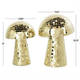 Gold Glass Mushroom Handmade Mosaic Mirrored Sculpture Set of 2 10" x 8"H