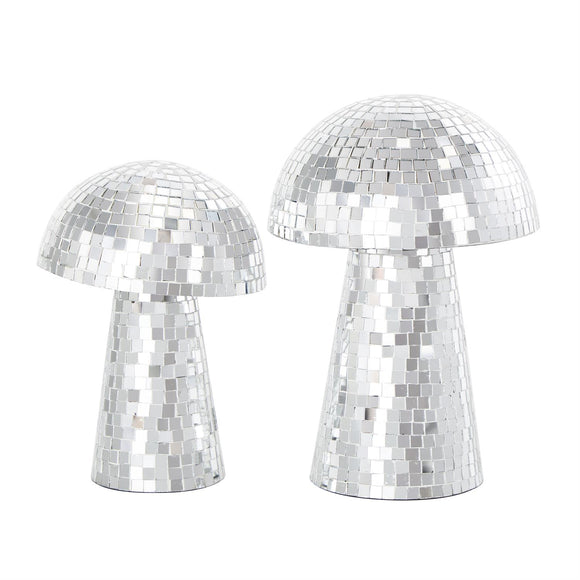 Silver Glass Mushroom Handmade Mosaic Mirrored Sculpture - Set of 2 10