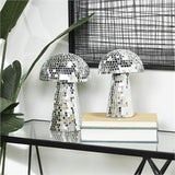 Silver Glass Mushroom Handmade Mosaic Mirrored Sculpture - Set of 2 10"x 8"H