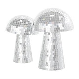 Silver Glass Mushroom Handmade Mosaic Mirrored Sculpture - Set of 2 10"x 8"H