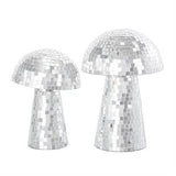 Silver Glass Mushroom Handmade Mosaic Mirrored Sculpture - Set of 2 10"x 8"H